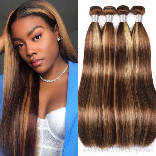 Factory Directly Straight Wave Highlight Human Hair Highlighted Bundles With Closure Virgin Human Hair Extensions Single Drawn